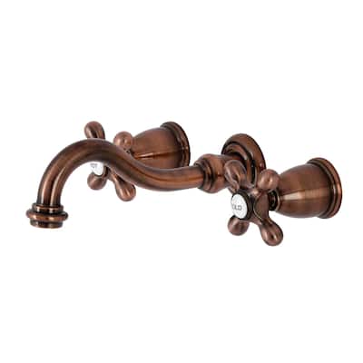 Kingston Brass Vintage Two-Handle 3-Hole Wall Mount Bathroom Faucet in Antique Copper