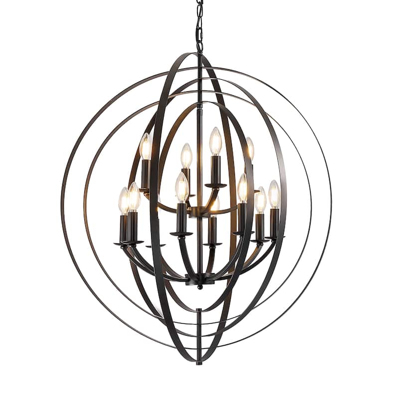 12-Light Globe Chandelier, Black Matte Pendant Lighting - 31" - N/A