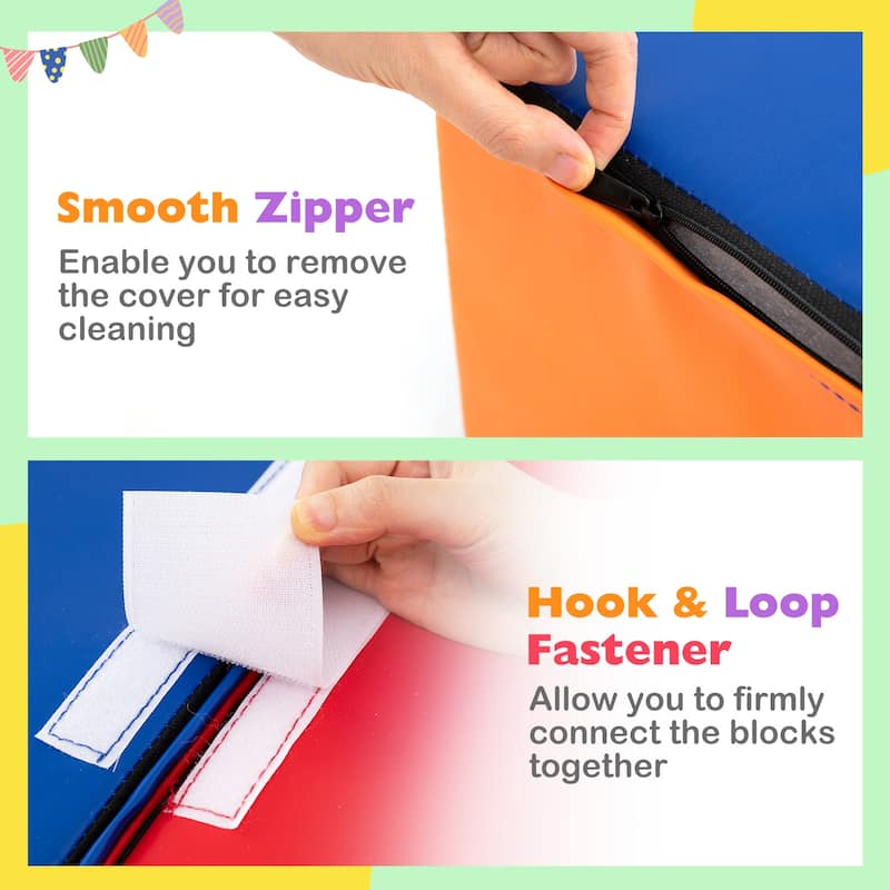 Gymax 7PCS Soft Foam Climbing Blocks Set w/Slide & Tunnel Waterproof &