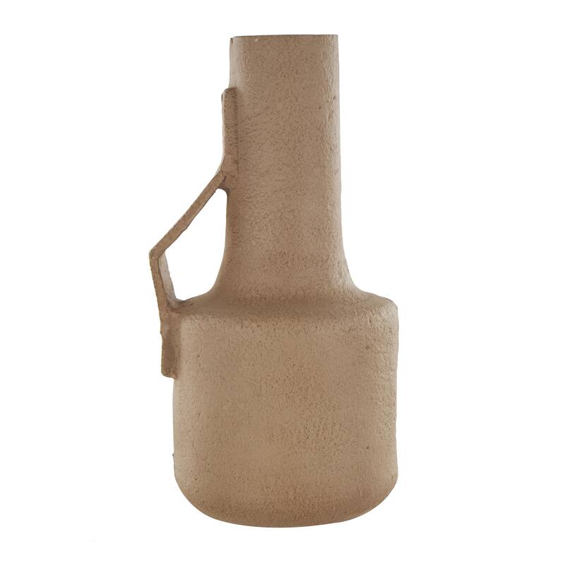 Paper Mache Abstract Distressed Textured Decorative Vase with Triangular or Geometric Handle - Brown - Roche River Decor