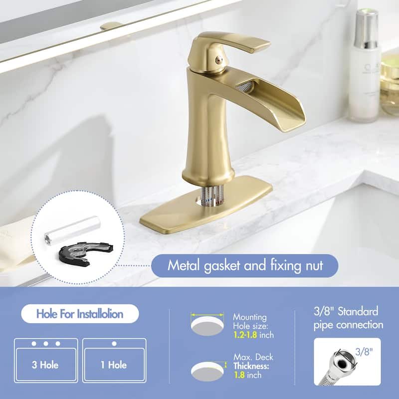 Single hole 1-handle Waterfall Handle Bathroom Sink Faucet with Drain with Deck Plate