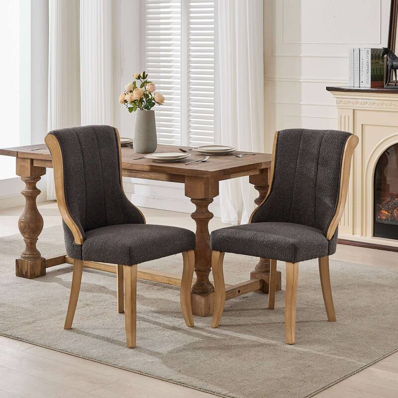 GDF Studio- Snow Velvet Mid-Century Dining Chair with Curved Wood Legs, Set of 2