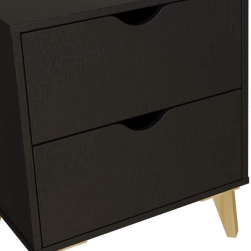 HomeRoots 24" Black Two Drawer Faux Wood Nightstand
