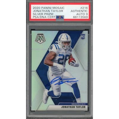 Jonathan Taylor 2020 Panini Mosaic Silver Prizm Rookie Card #216 Auto PSA 9 - 8'6" x 11'6"