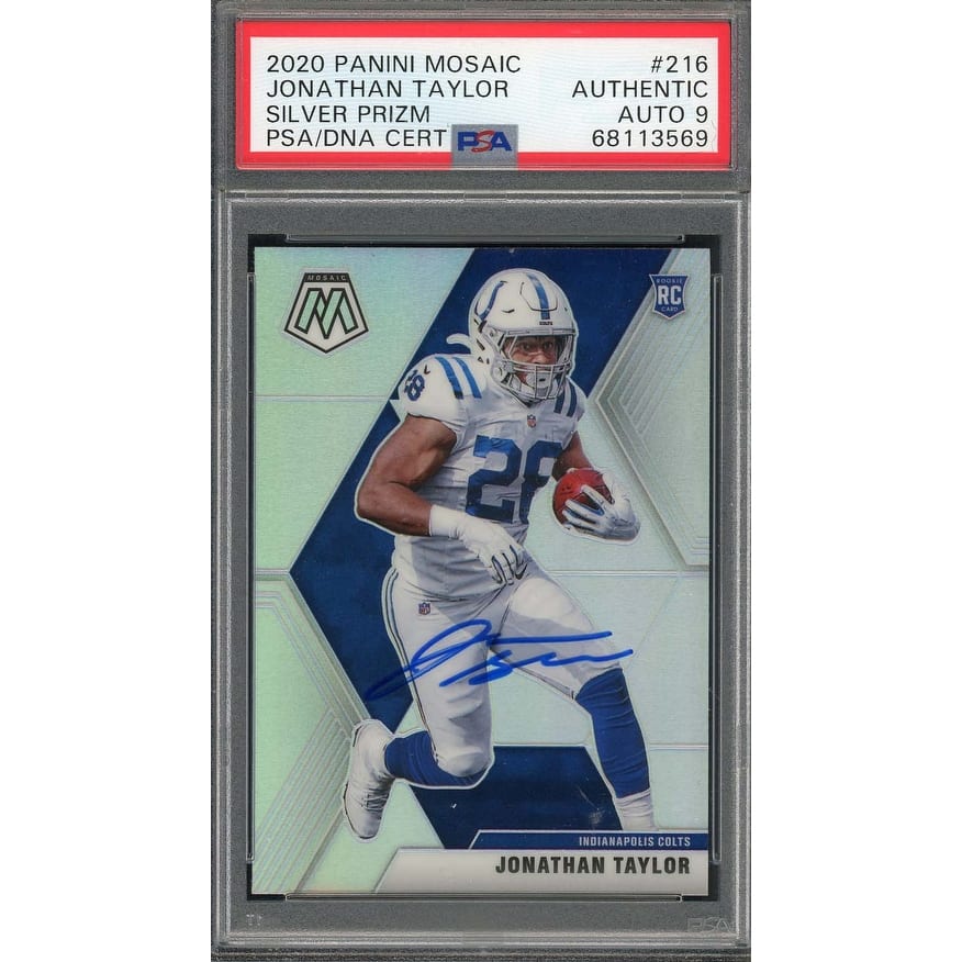 Jonathan Taylor 2020 Panini Mosaic Silver Prizm Rookie Card #216 Auto PSA 9 - 8'6" x 11'6"