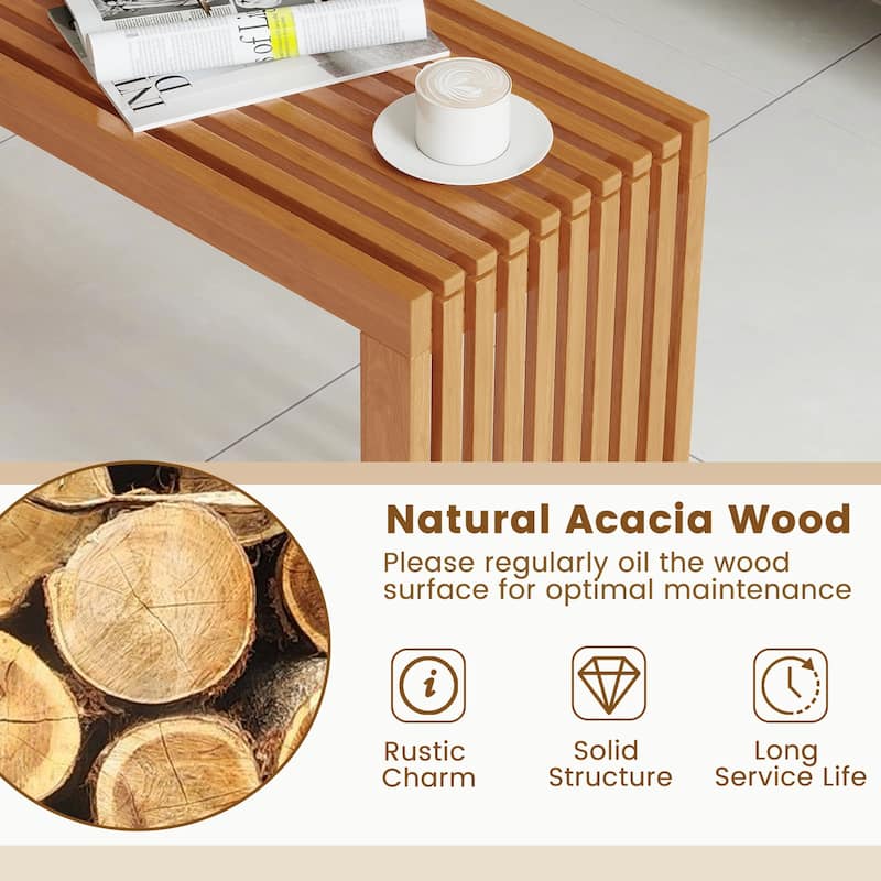 Gymax 36 Inch Patio Bench All-Slat Acacia Wood Loveseat for 2 People