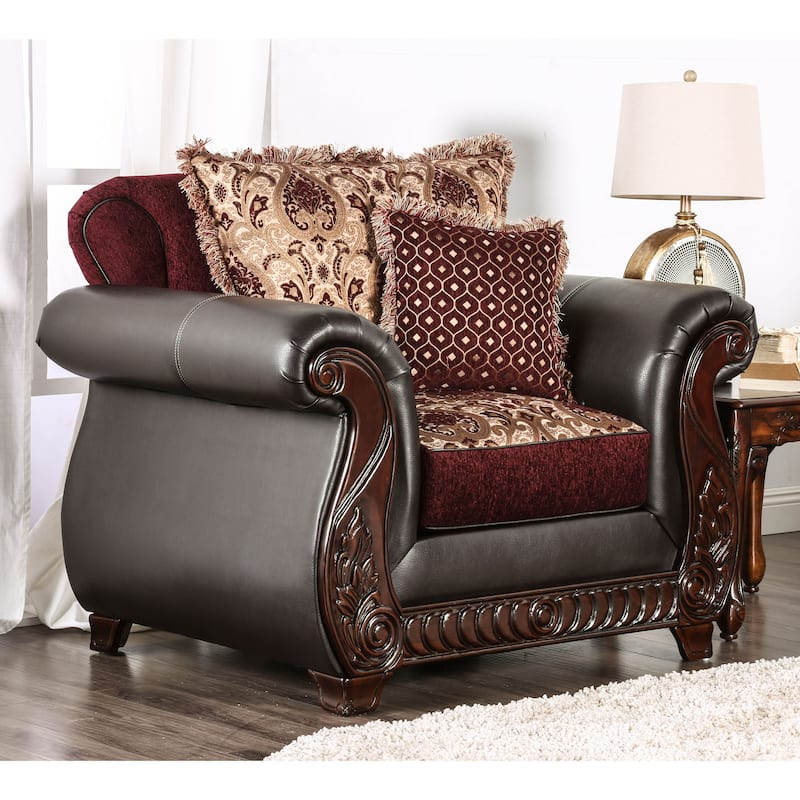 Corz Traditional Faux Leather Padded Damask Pattern Armchair by Furniture of America