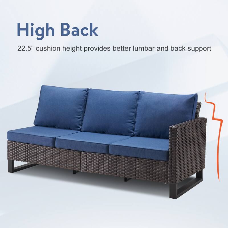 9 Pieces Patio Sofa Set with Fire Pit Table - Blue cushion - Brown