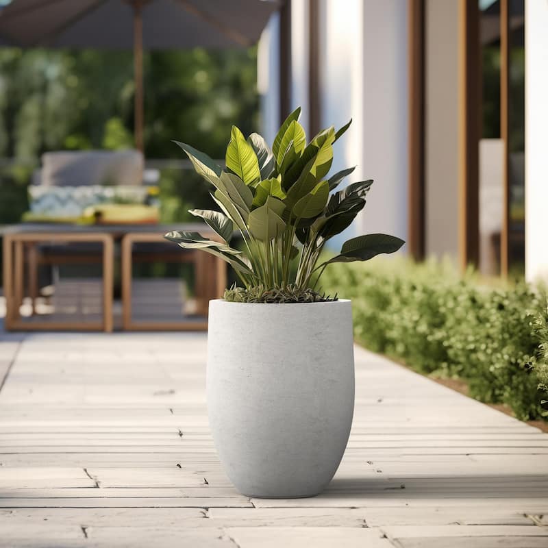 Tall Concrete Round Plant Pots / Large Indoor and Outdoor flower Planters - 16 Inch x 22 Inch - Stone Finish