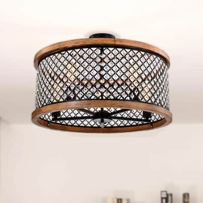 Pomine 24 Inch Modern Crystal Shade Semi Flush Mount 5-Light