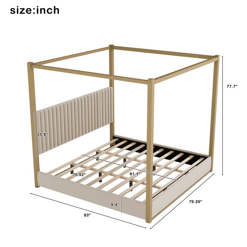 GDFStudio - Modern Upholstered Velvet Canopy Platform Bed with Metal Frame