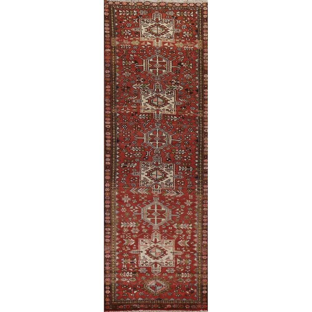 Hand Knotted Oriental Wool Traditional Tribal Red Gharajeh Runner Rug - 10' 8'' X 3' 0''
