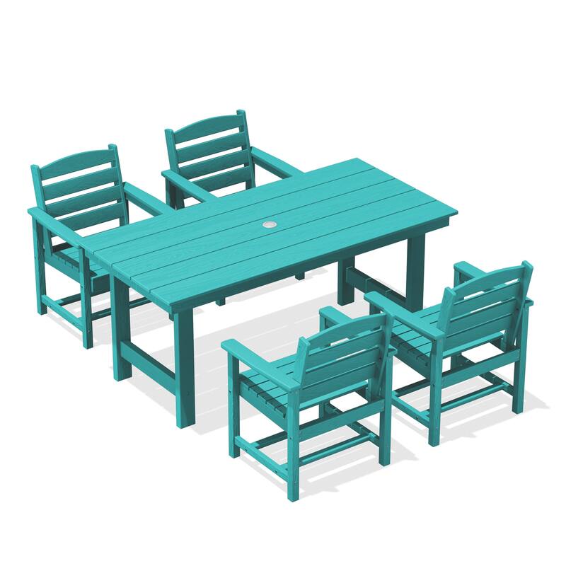 5-Piece HDPE Outdoor Dining Table Sets with Umbrella Hole - 1-Table 4-Chairs
