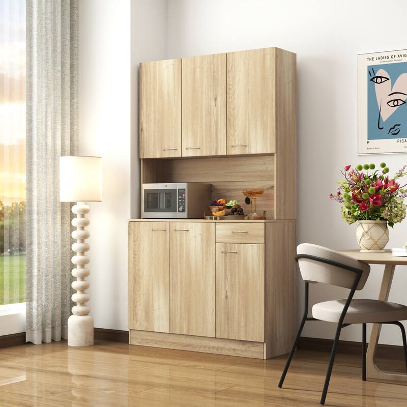 Modern Tall Cabinet with 6 Doors, 1 Open Shelf and 1 Drawer for Bedroom, Kitchen