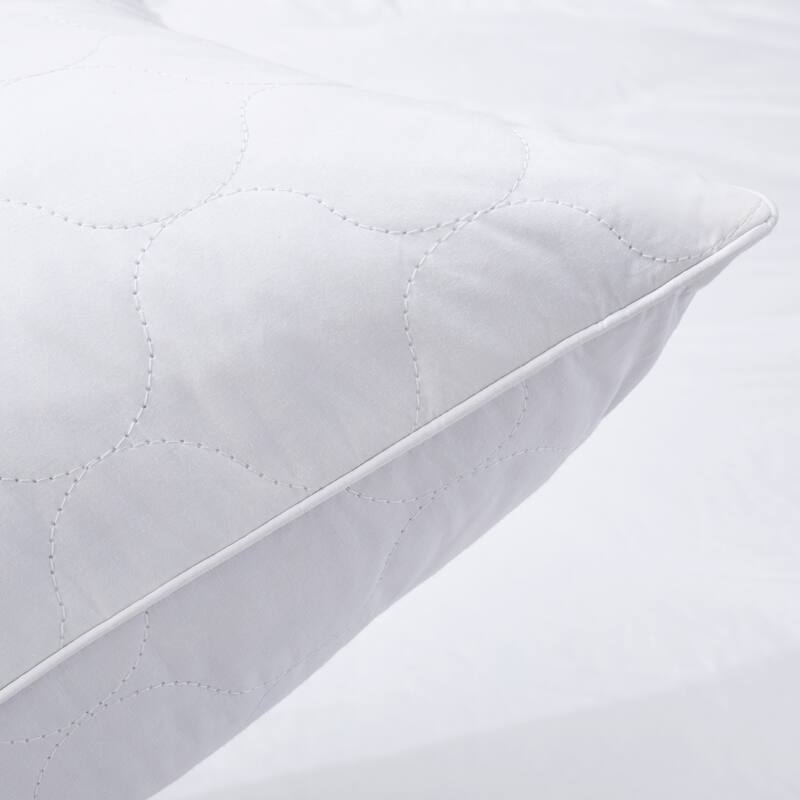 Medium Goose Feather Down Pillow with Quilted Cotton Cover Set of 2 - White