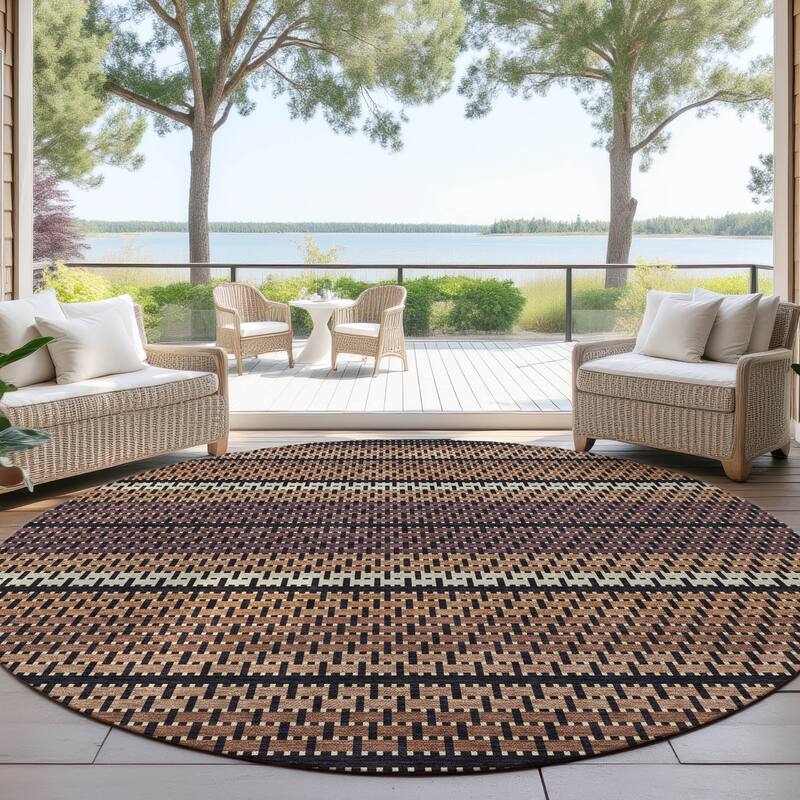 Machine Washable Indoor/ Outdoor Boho Stripe Chantille Rug - Paprika - 8' x 8'