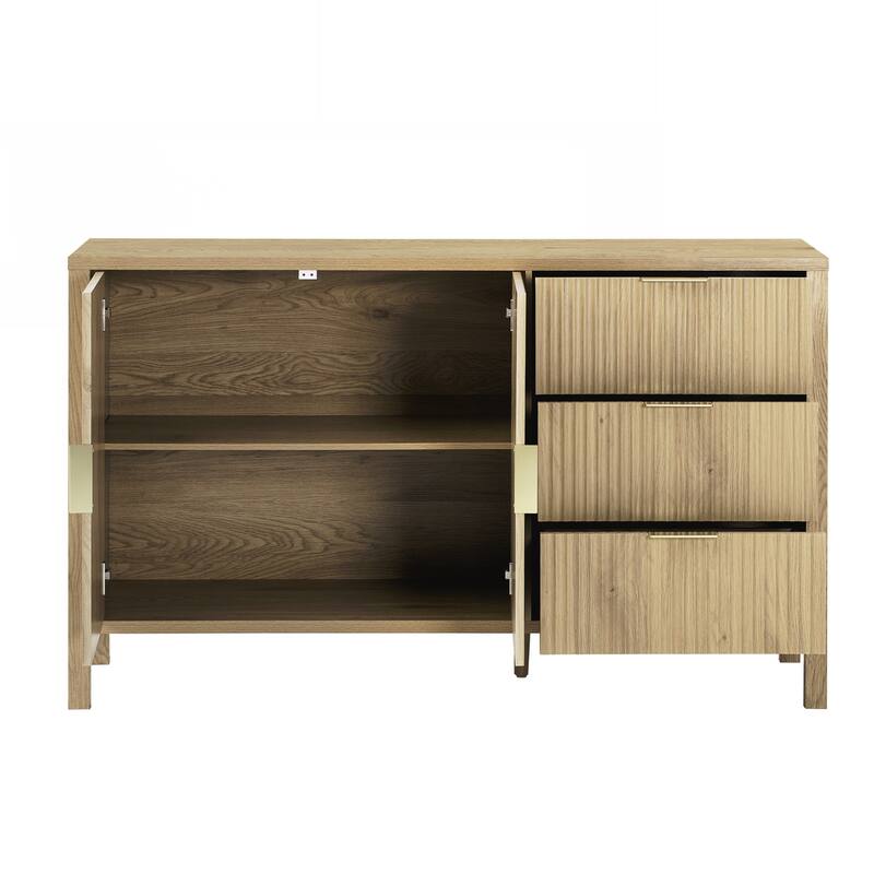 Modern Wave-Pattern Sideboard with 3 Drawers, Large Storage Buffet Cabinet with Hooks and Extra Center Leg