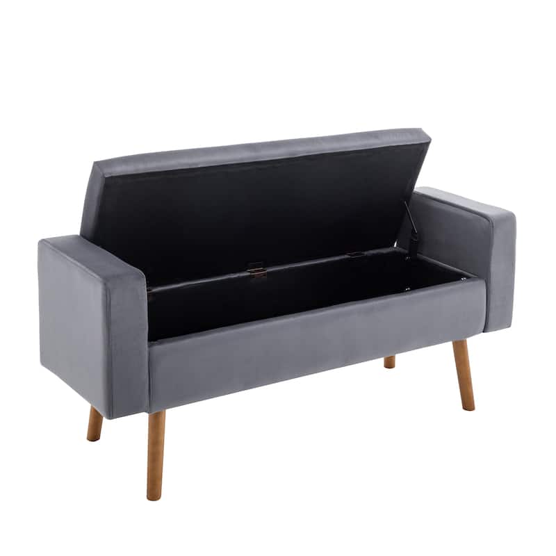 Porthos Home Brynn Velvet Storage Bench with Rubberwood Legs