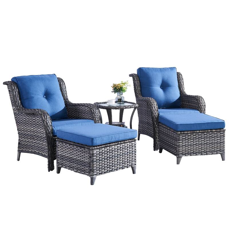 Pocassy 5-Piece Patio Furniture Wicker Chairs with Ottomans & Table