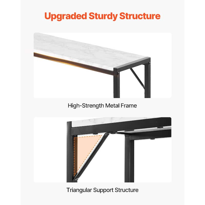 Modern Marble Console Table with Power Outlet for Living Room - 43.3 x 9.4 x 29.2 in