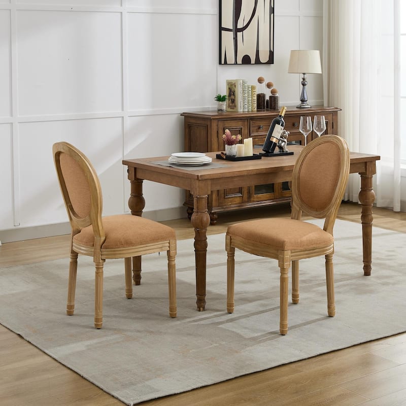 Modern Dining Chair Solid Wood Frame Linen Fabric Back Dining Chair, Set of 2