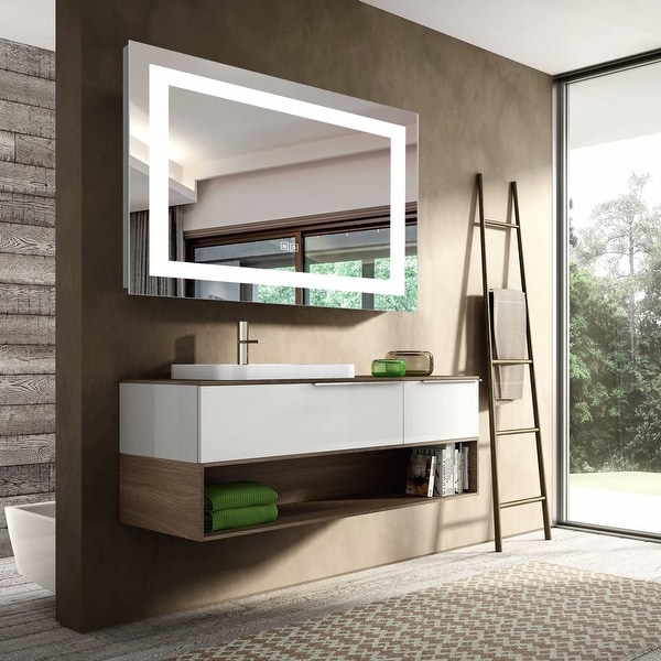 LED Illuminated Wall Bathroom Anti-fog Makeup Mirror with Dimmer. Opens flyout.