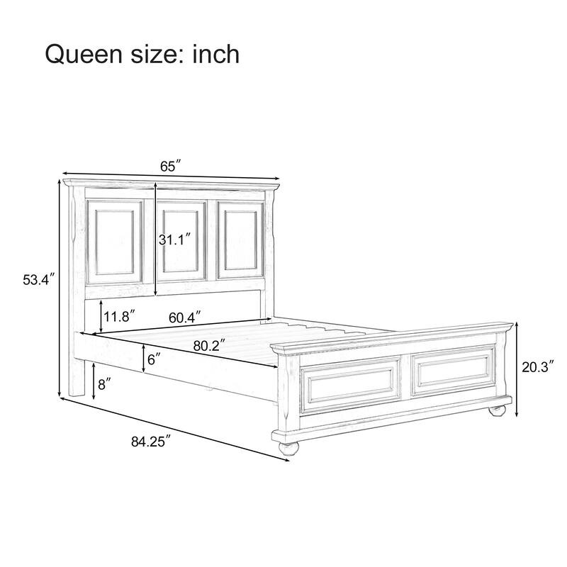 Traditional Pinewood Platform Bed with Slats Support