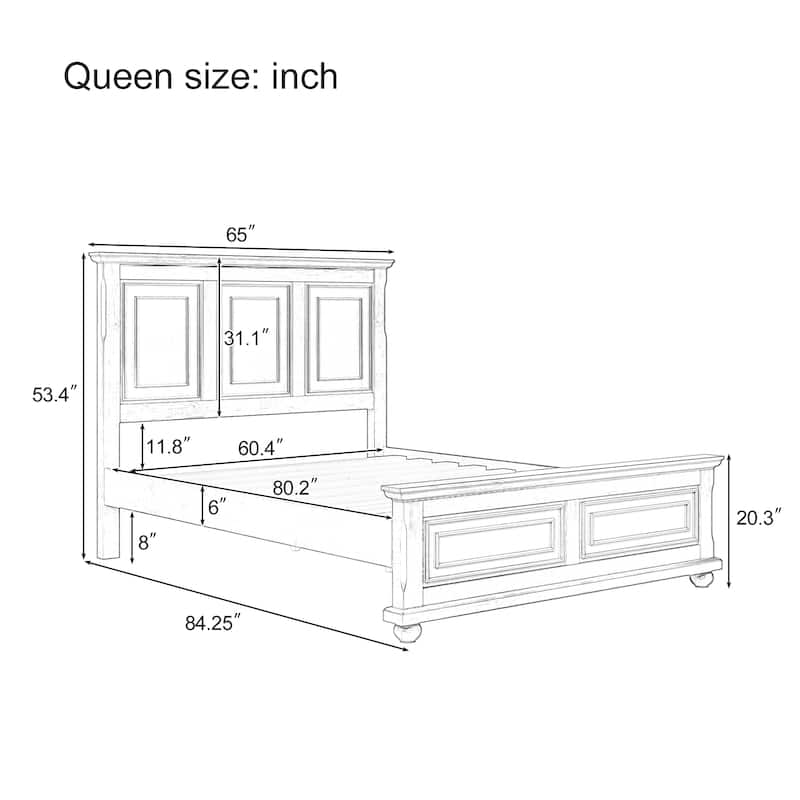 Traditional Town and Country Style Pinewood Vintage Queen Bed, Rich Brown