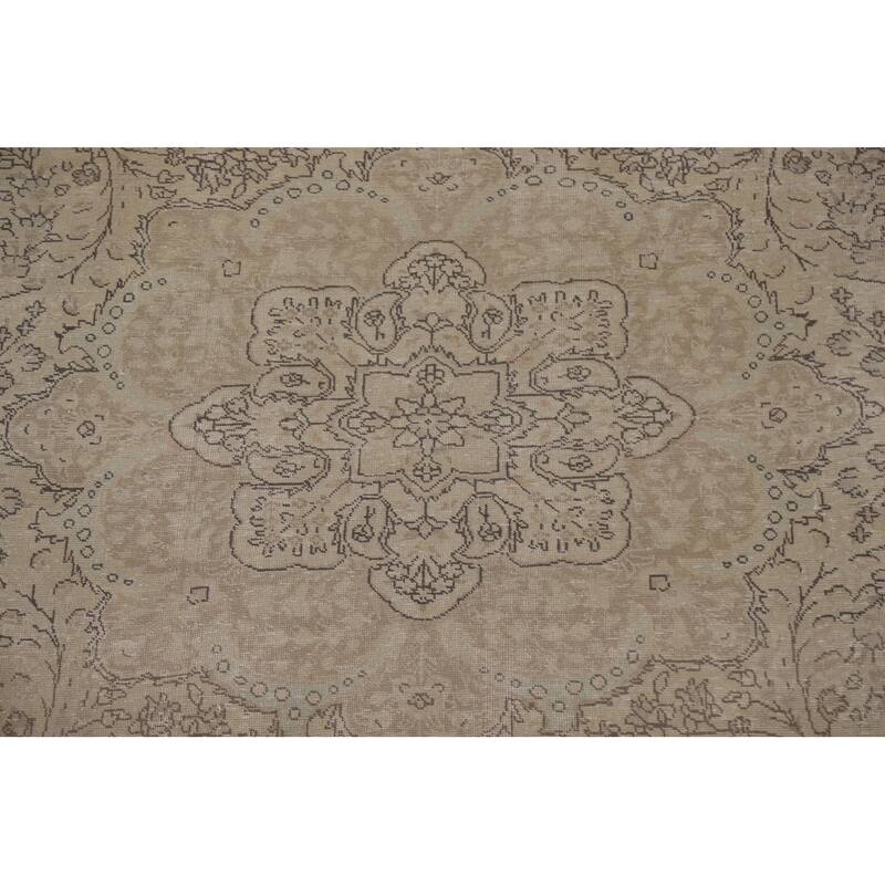 Hand Knotted Oriental 100% Wool Carpet Traditional Floral Beige & Ivories Tabriz Area Rug - 12' 9'' X 9' 10''