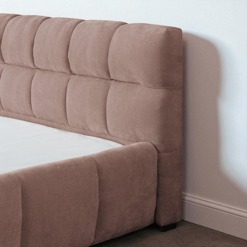 California King Upholstered Platform Bed, Thick Chenille, Low-Profile Headboard, No Box Spring, 90.5 x 80.5 x 31 in