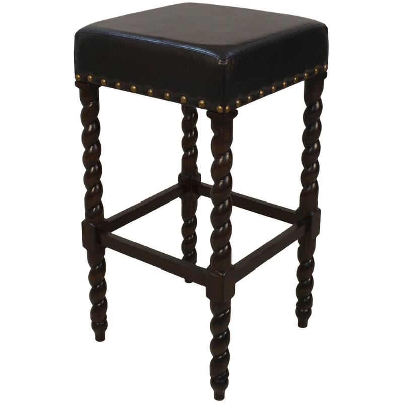 Backless Upholstered Square Seat Bar Stool with Nailhead Trim and Solid Wood Frame for Kitchen Bar Island
