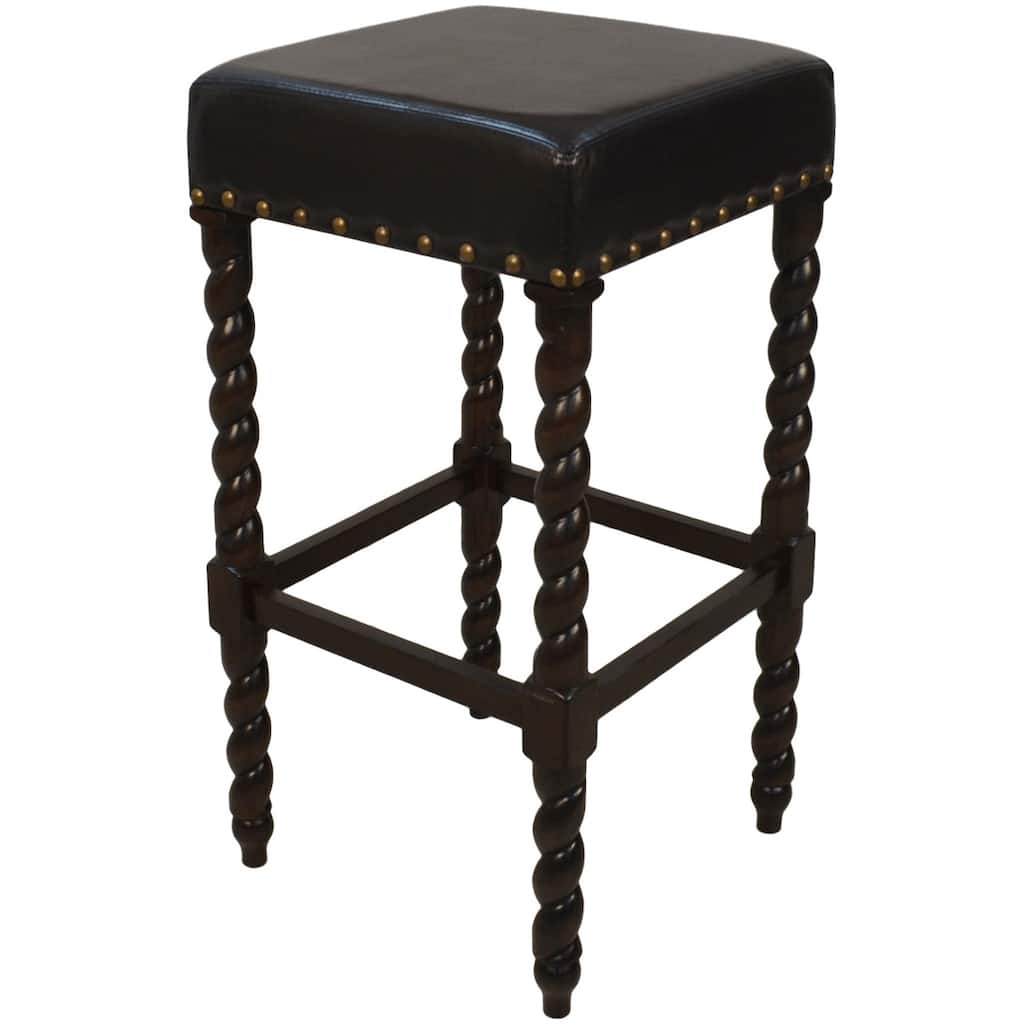 Backless Upholstered Square Seat Bar Stool with Nailhead Trim and Solid Wood Frame for Kitchen Bar Island