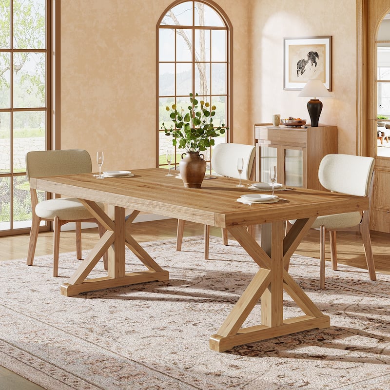 Solid Wood Dining Table, 63" Long Farmhouse Kitchen Table for 4-6 People - 31.49" D x 62.99" W x 30.51" H