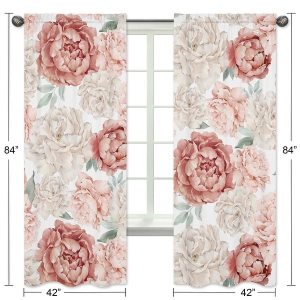 Boho Shabby Chic Floral Girl Window Treatment Curtain Panel Ivory Bohemian Vintage Garden Watercolor Flower Nature Elegant Rose