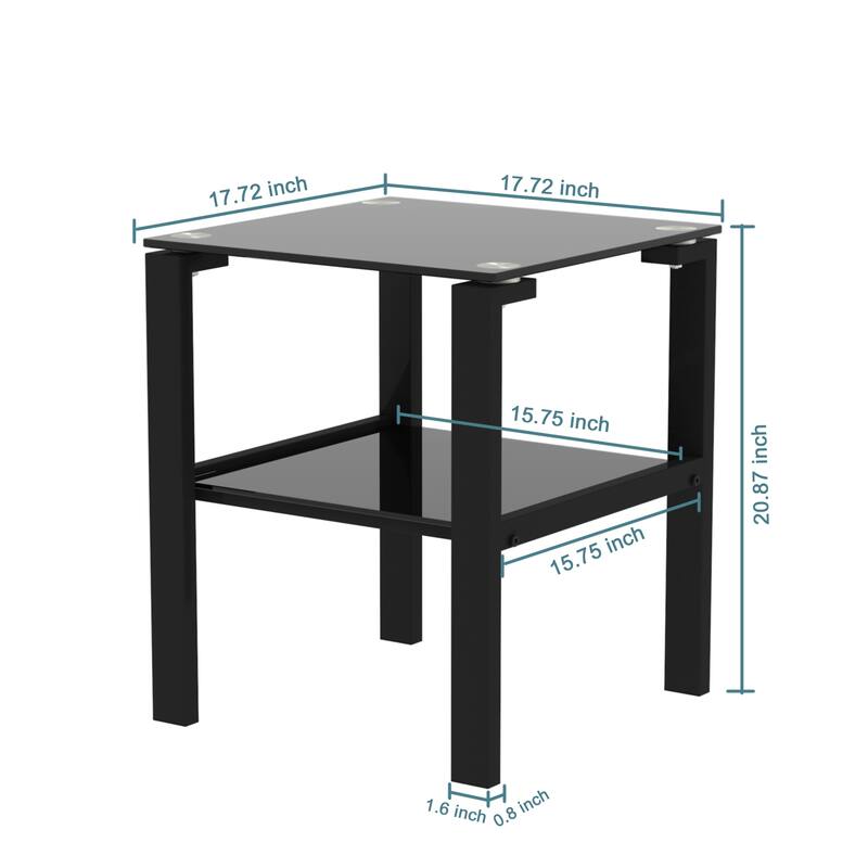 Set of 2, Glass two layer tea table, small round table, bedroom corner table, living room side table,Black