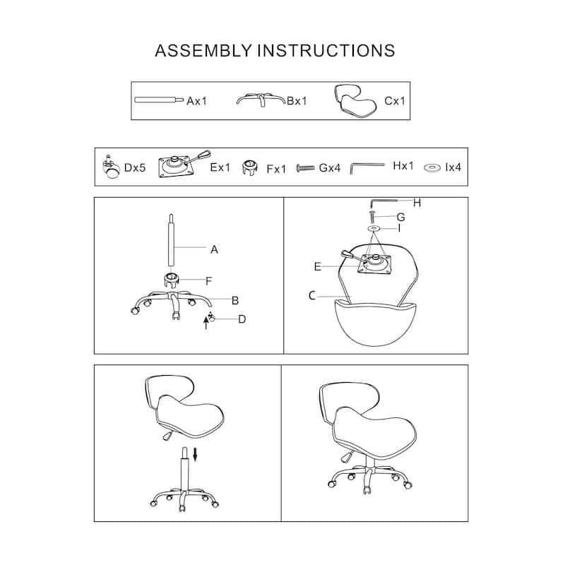 Set of 2 Hugo Short Stool Adjustable 13" to 15" Low Rolling Chair with Backrest, Cream - N/A