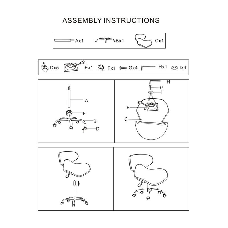 Set of 2 Hugo Short Stool Adjustable 13" to 15" Low Rolling Chair with Backrest, Black Gold - N/A