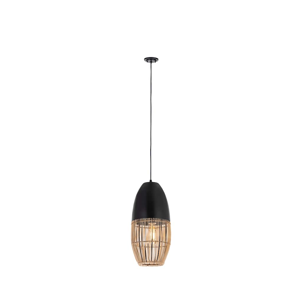 Innovations Lighting Sabal - 1 Light 8" Cord Hung Pendant - Matte Black Finish - Natural Shade
