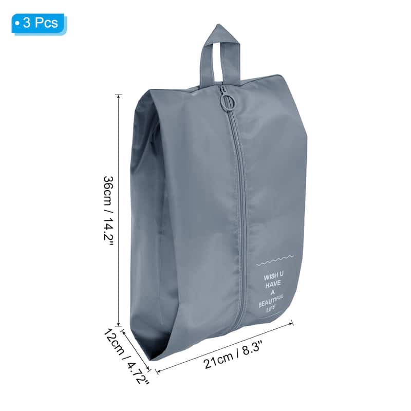3Pcs Waterproof Shoes Bags Travel Storage Shoes Organizer with Zipper - Gray