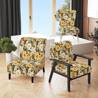 Designart "Retro Floral Revival Botanical Pattern" Upholstered Botanical Accent Chair and Bohemian & Eclectic Arm Chair