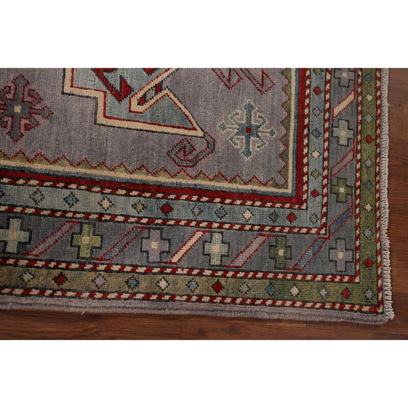 Grey Traditional Kazak Oriental Accent Rug Handmade Wool Carpet - 3'3" x 4'10"