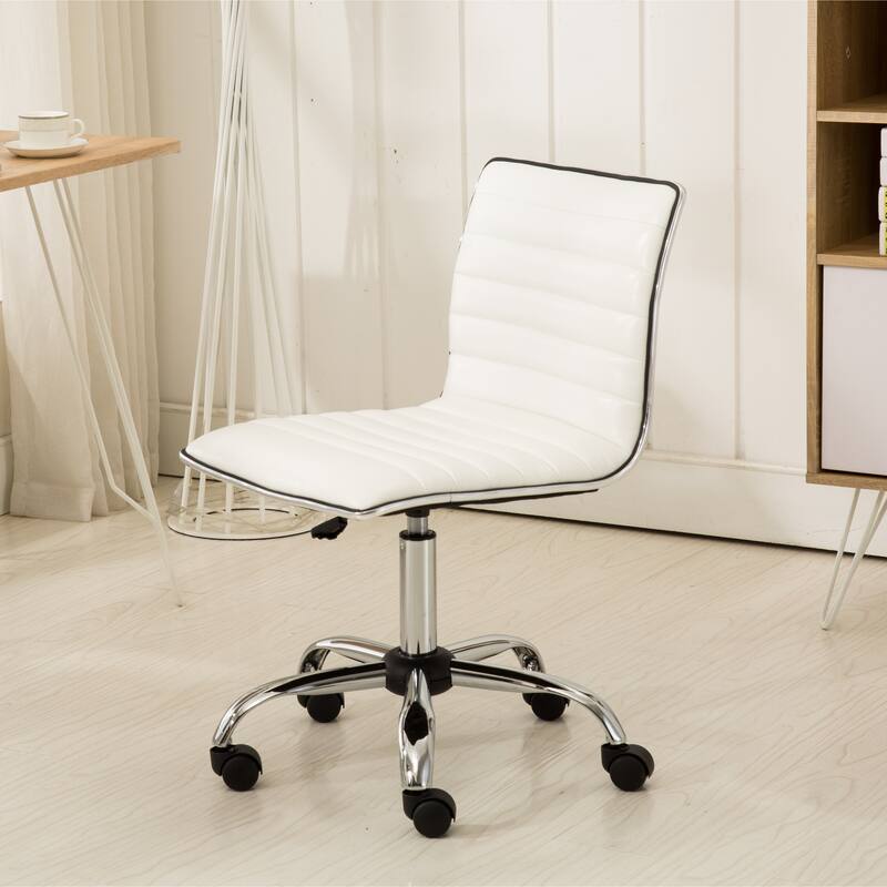 Faux Leather Office Chair with Wheels, Upholstered Task Chair with Metal base, Swivel Rolling Chair with Adjustable Height - N/A