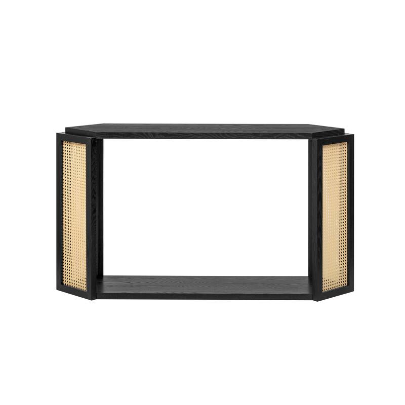 Narrow Console Table with Unique Irregular Top Design & Open Shelf