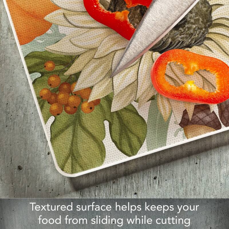 Farmhouse Fall Decorative 3mm Heat Tolerant Tempered Glass Cutting Board 10" x 8" Manufactured in the USA Dishwasher Safe