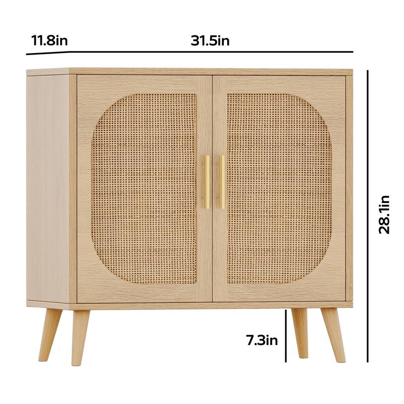 Shoe storage cabinet with 2 Doors and 4 compartments,Rattan Storage Cabinet with Solid Wood Feet