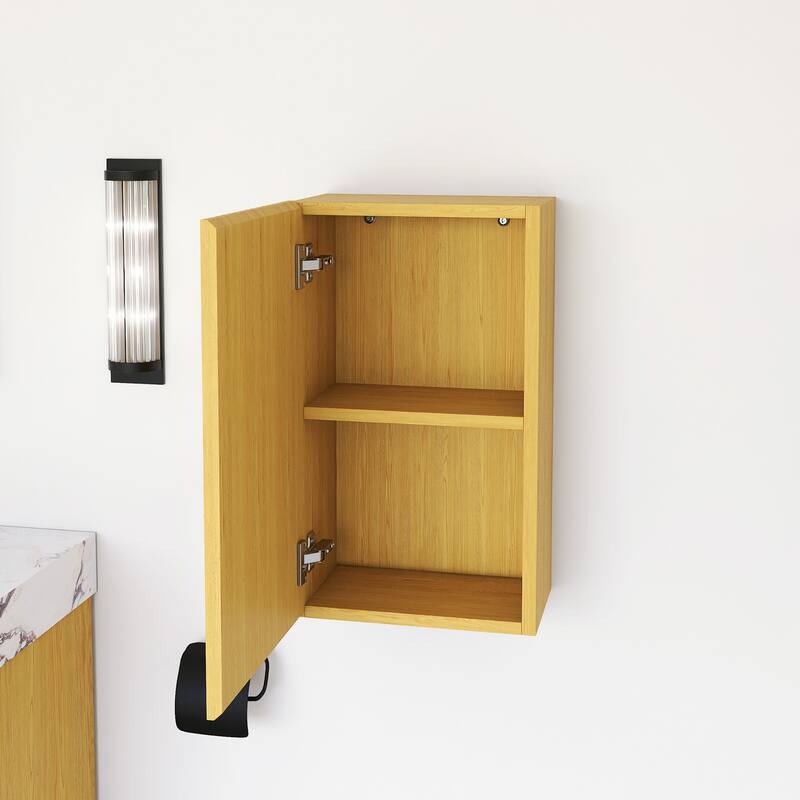 Wall Mounted Bathroom Cabinet with Door and Shelves in Oak