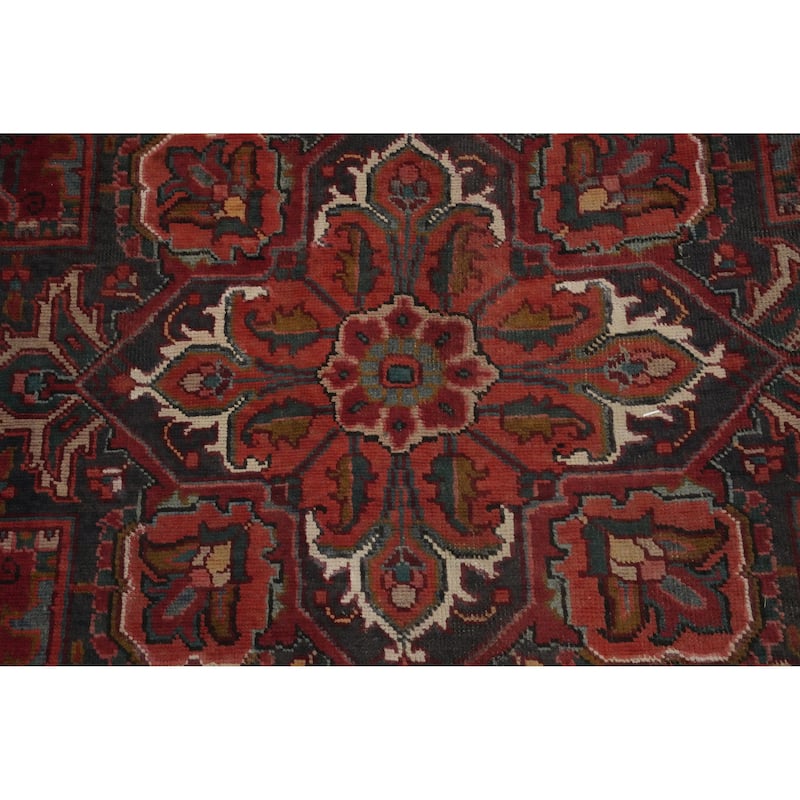 Hand Knotted Oriental 100% Wool Carpet Traditional Medallion Red Heriz Area Rug - 11' 7'' X 8' 11''