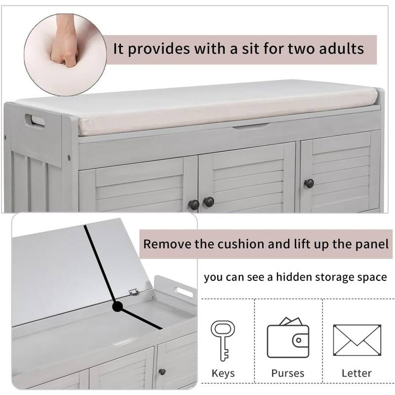 43.5" Shoe Bench for Entryway,Storage Bench with Door Cabinet, Storage Bench Cabinet for Bedroom Hallway Living Room Bathroom