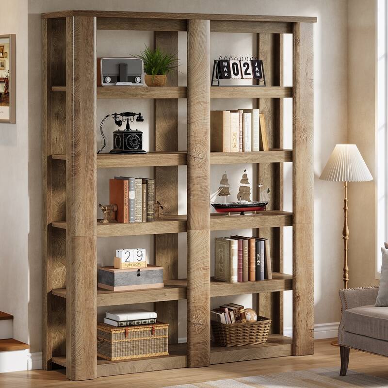6-Tier Tall Bookshelf, 55-Inch Wide Farmhouse Bookcase Shelving Unit