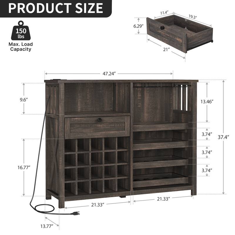 Moasis Wine Bar Cabinet with LED Light and Power Outlet